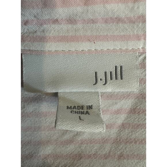 J. Jill blouse pale pink & white striped button up with lace sleeve trim Sz L - Picture 6 of 8